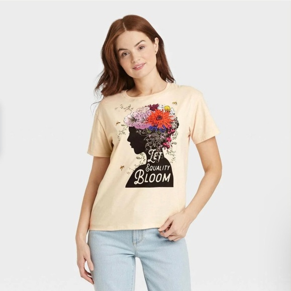 Creative Action Network Let Equality Bloom Cream Graphic Bee Floral Tshirt - Picture 1 of 3